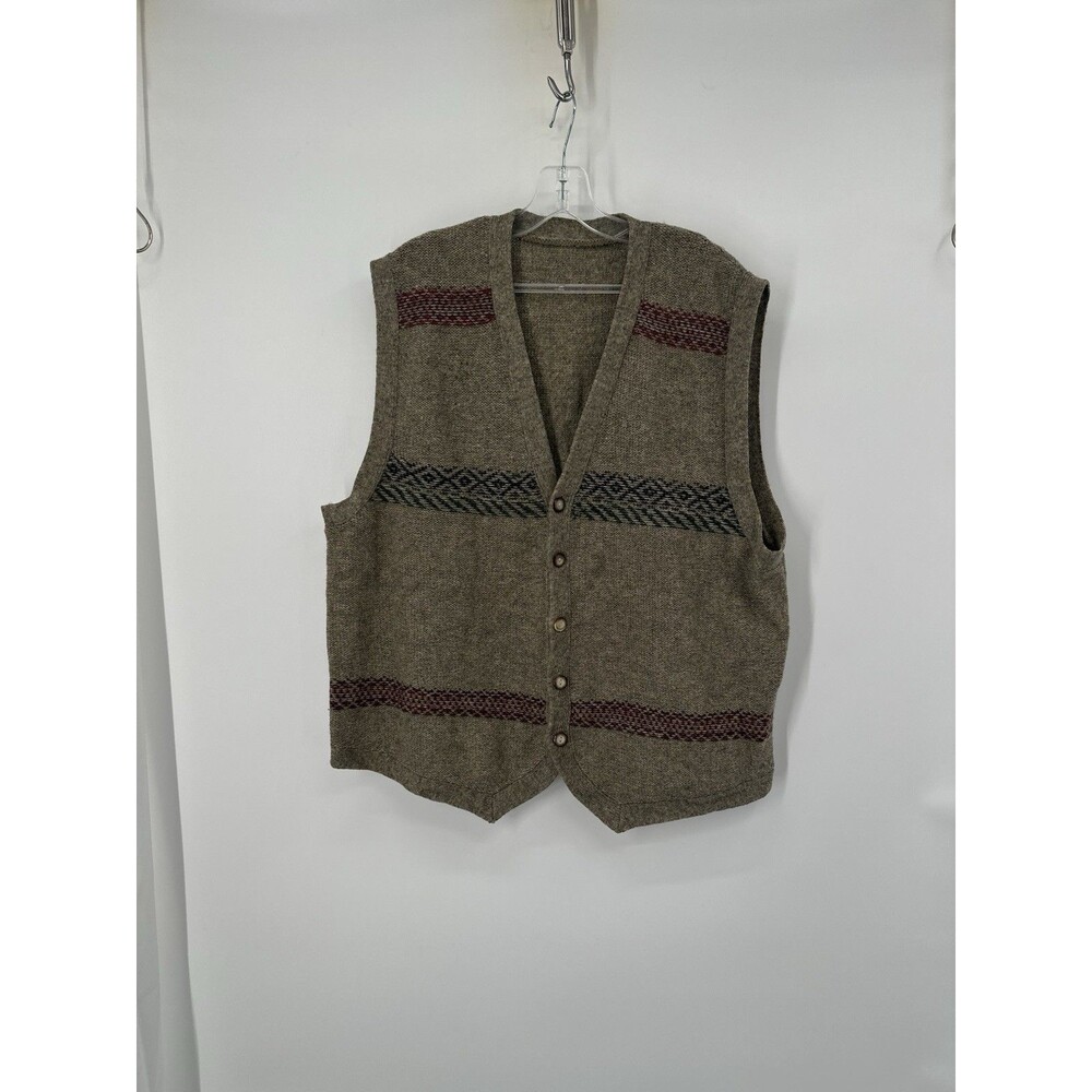 Vintage Eddie Bauer Men's L Wool Button Sweater Vest Aztec Western Grandpacore - Picture 8 of 9